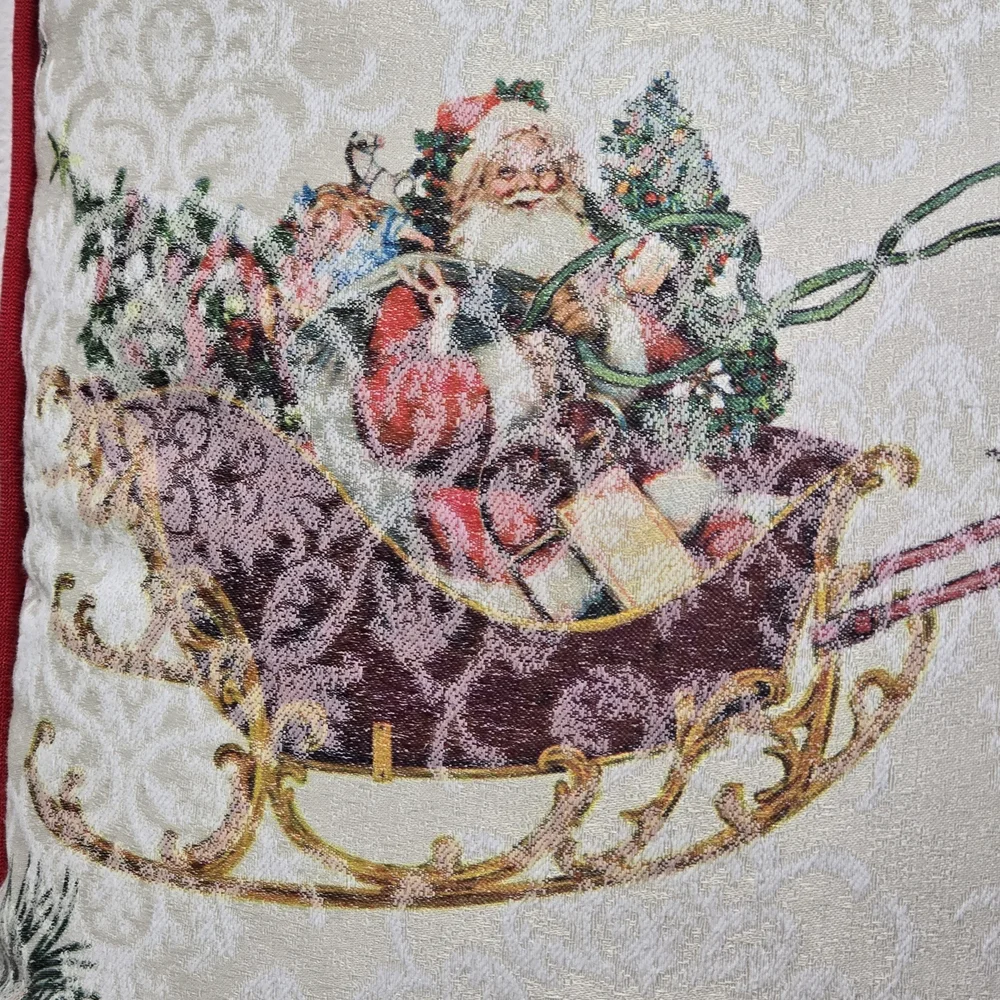 Woven Tapestry Christmas Santa Sleigh Reindeer Throw Pillow Covers Set 17x17